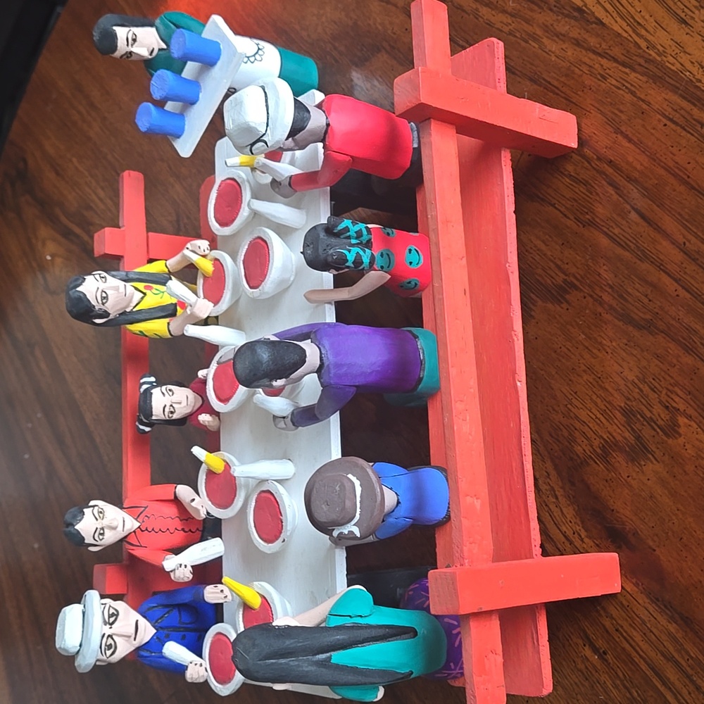 Jaime Santiago Large Guerrero Folk Art Dining Scene Mexico Oaxaca Signed